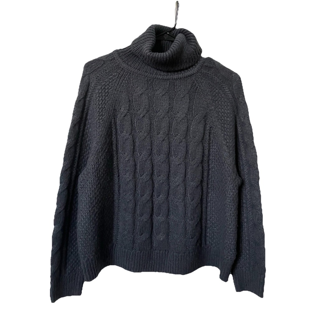 GAP Womens Cable Knit Turtleneck Sweater Cast Iron Gray Cotton Wool Alpaca XS